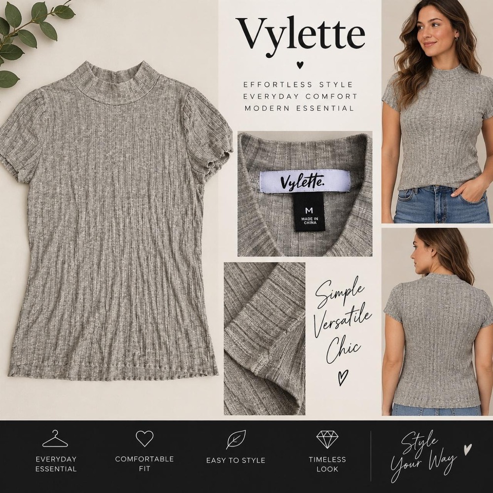 Vylette Ribbed Collared Baby Tee Size Medium